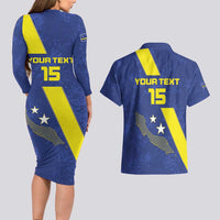 Custom Curacao Football Couples Matching Long Sleeve Bodycon Dress and Hawaiian Shirt Go La Familia Azul