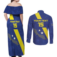 Custom Curacao Football Couples Matching Off Shoulder Maxi Dress and Long Sleeve Button Shirt Go La Familia Azul