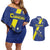 Custom Curacao Football Couples Matching Off Shoulder Short Dress and Hawaiian Shirt Go La Familia Azul