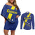 Custom Curacao Football Couples Matching Off Shoulder Short Dress and Long Sleeve Button Shirt Go La Familia Azul