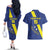 Custom Curacao Football Couples Matching Off The Shoulder Long Sleeve Dress and Hawaiian Shirt Go La Familia Azul