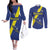 Custom Curacao Football Couples Matching Off The Shoulder Long Sleeve Dress and Long Sleeve Button Shirt Go La Familia Azul