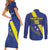 Custom Curacao Football Couples Matching Short Sleeve Bodycon Dress and Long Sleeve Button Shirt Go La Familia Azul