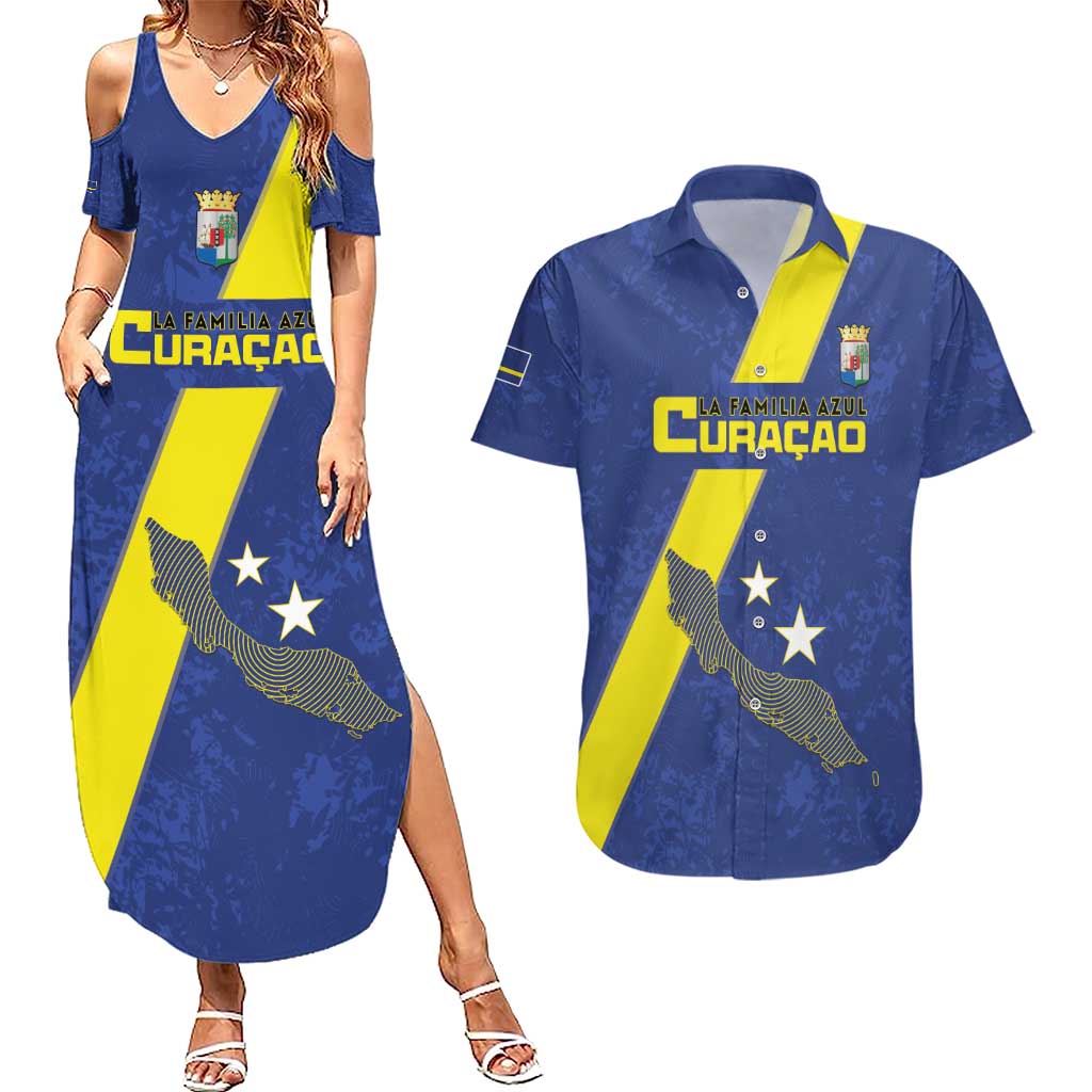 Custom Curacao Football Couples Matching Summer Maxi Dress and Hawaiian Shirt Go La Familia Azul