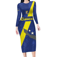 Custom Curacao Football Family Matching Long Sleeve Bodycon Dress and Hawaiian Shirt Go La Familia Azul