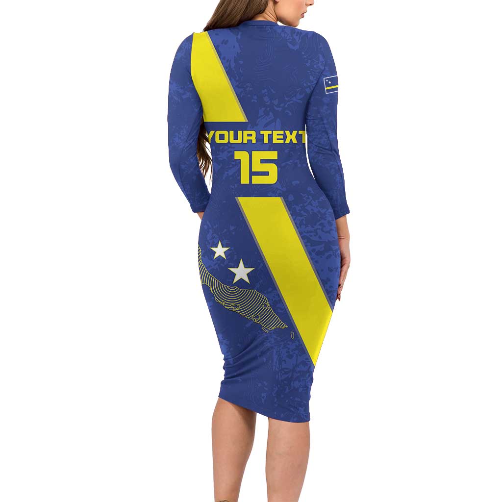 Custom Curacao Football Family Matching Long Sleeve Bodycon Dress and Hawaiian Shirt Go La Familia Azul