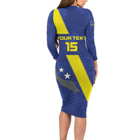Custom Curacao Football Family Matching Long Sleeve Bodycon Dress and Hawaiian Shirt Go La Familia Azul