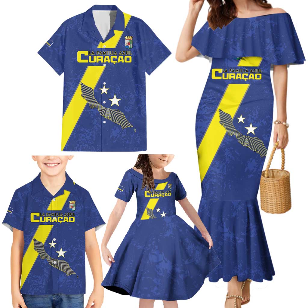 Custom Curacao Football Family Matching Mermaid Dress and Hawaiian Shirt Go La Familia Azul