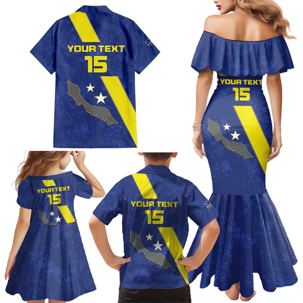 Custom Curacao Football Family Matching Mermaid Dress and Hawaiian Shirt Go La Familia Azul