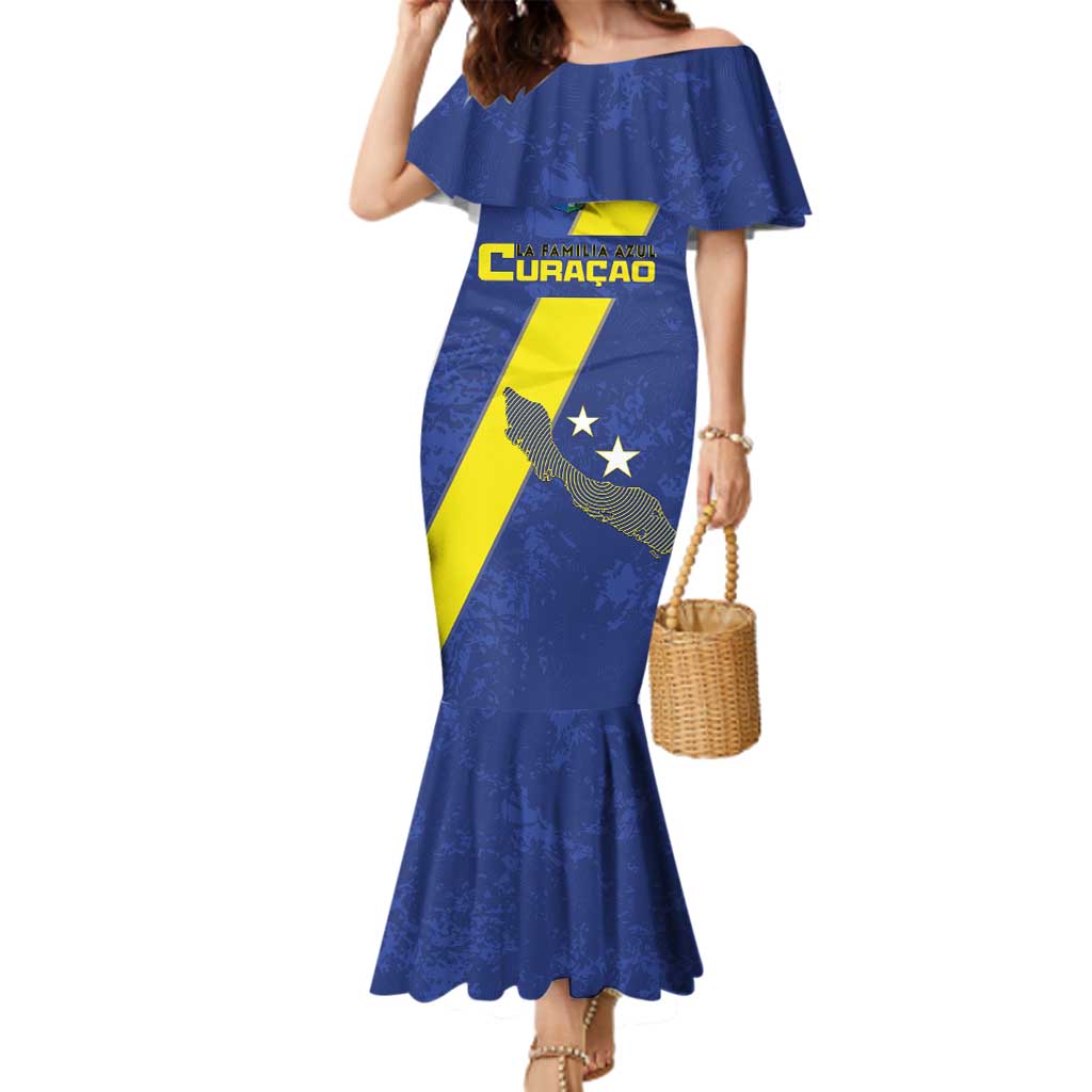 Custom Curacao Football Family Matching Mermaid Dress and Hawaiian Shirt Go La Familia Azul