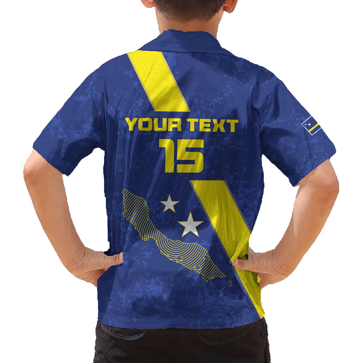 Custom Curacao Football Family Matching Off The Shoulder Long Sleeve Dress and Hawaiian Shirt Go La Familia Azul