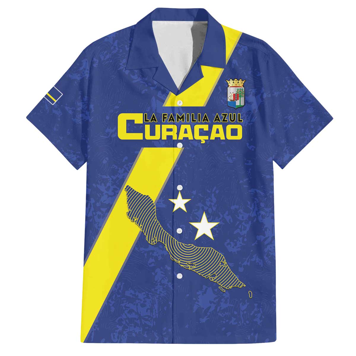 Custom Curacao Football Family Matching Off The Shoulder Long Sleeve Dress and Hawaiian Shirt Go La Familia Azul