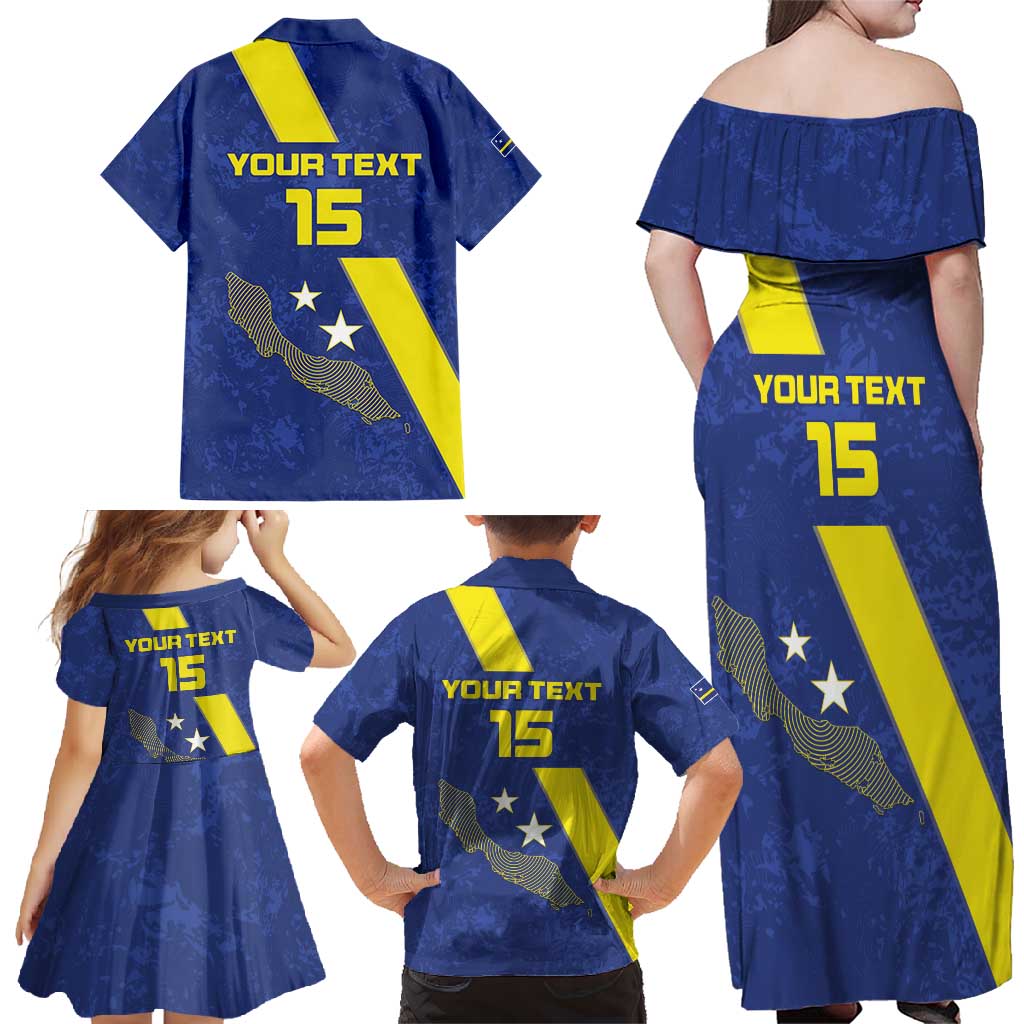 Custom Curacao Football Family Matching Off Shoulder Maxi Dress and Hawaiian Shirt Go La Familia Azul