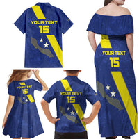 Custom Curacao Football Family Matching Off Shoulder Maxi Dress and Hawaiian Shirt Go La Familia Azul