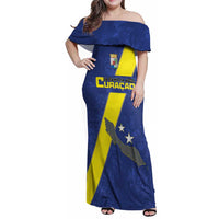 Custom Curacao Football Family Matching Off Shoulder Maxi Dress and Hawaiian Shirt Go La Familia Azul