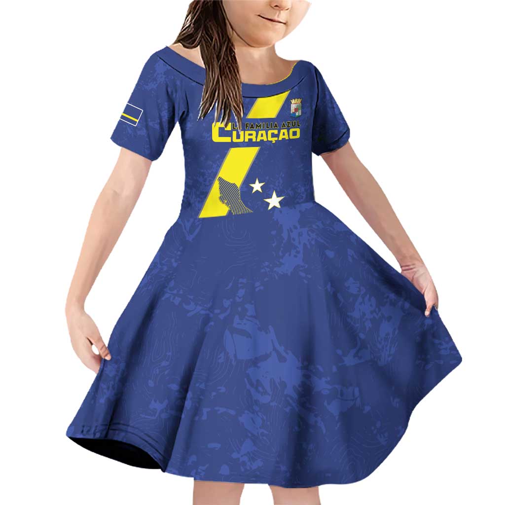 Custom Curacao Football Family Matching Off Shoulder Short Dress and Hawaiian Shirt Go La Familia Azul