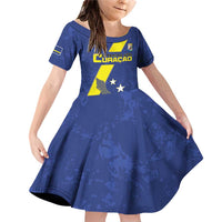 Custom Curacao Football Family Matching Off Shoulder Short Dress and Hawaiian Shirt Go La Familia Azul