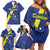 Custom Curacao Football Family Matching Off Shoulder Short Dress and Hawaiian Shirt Go La Familia Azul