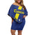 Custom Curacao Football Family Matching Off Shoulder Short Dress and Hawaiian Shirt Go La Familia Azul