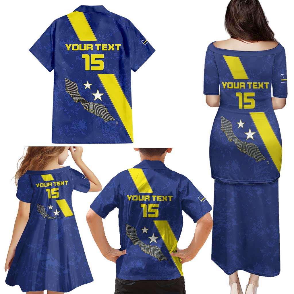 Custom Curacao Football Family Matching Puletasi and Hawaiian Shirt Go La Familia Azul