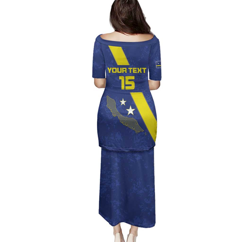 Custom Curacao Football Family Matching Puletasi and Hawaiian Shirt Go La Familia Azul
