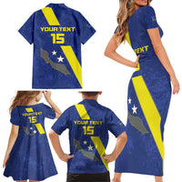 Custom Curacao Football Family Matching Short Sleeve Bodycon Dress and Hawaiian Shirt Go La Familia Azul