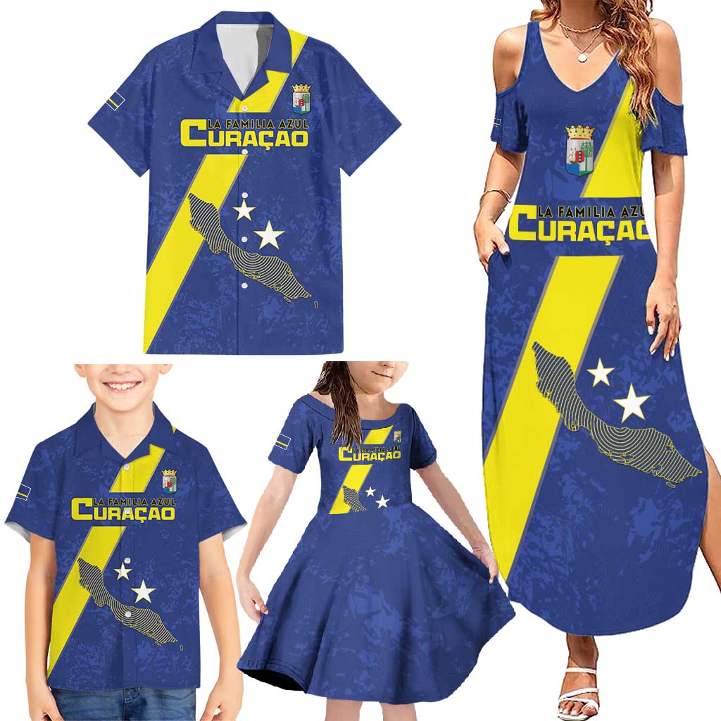 Custom Curacao Football Family Matching Summer Maxi Dress and Hawaiian Shirt Go La Familia Azul