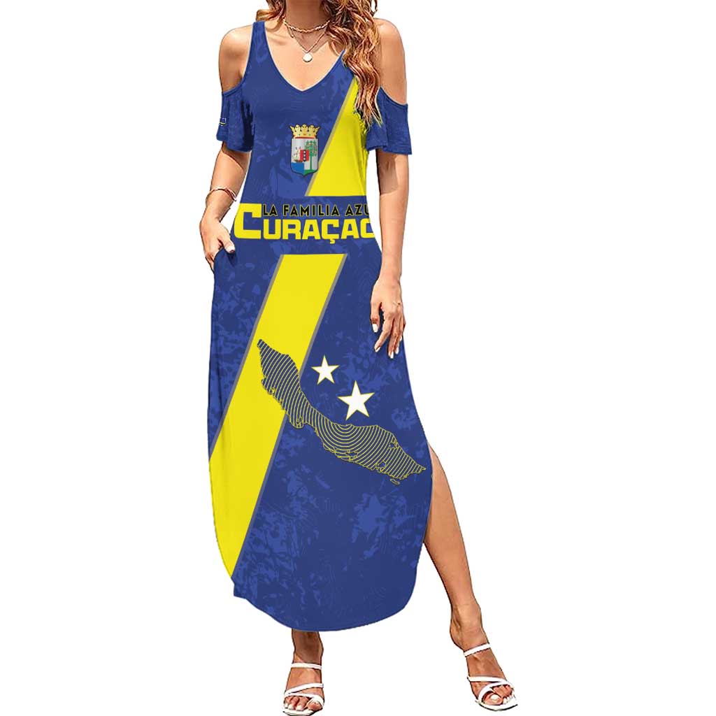 Custom Curacao Football Family Matching Summer Maxi Dress and Hawaiian Shirt Go La Familia Azul