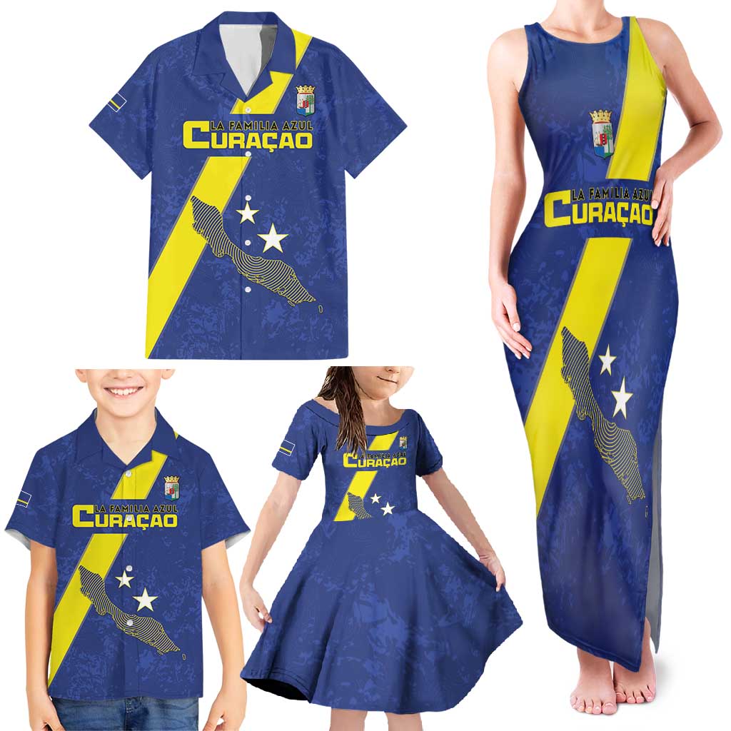 Custom Curacao Football Family Matching Tank Maxi Dress and Hawaiian Shirt Go La Familia Azul