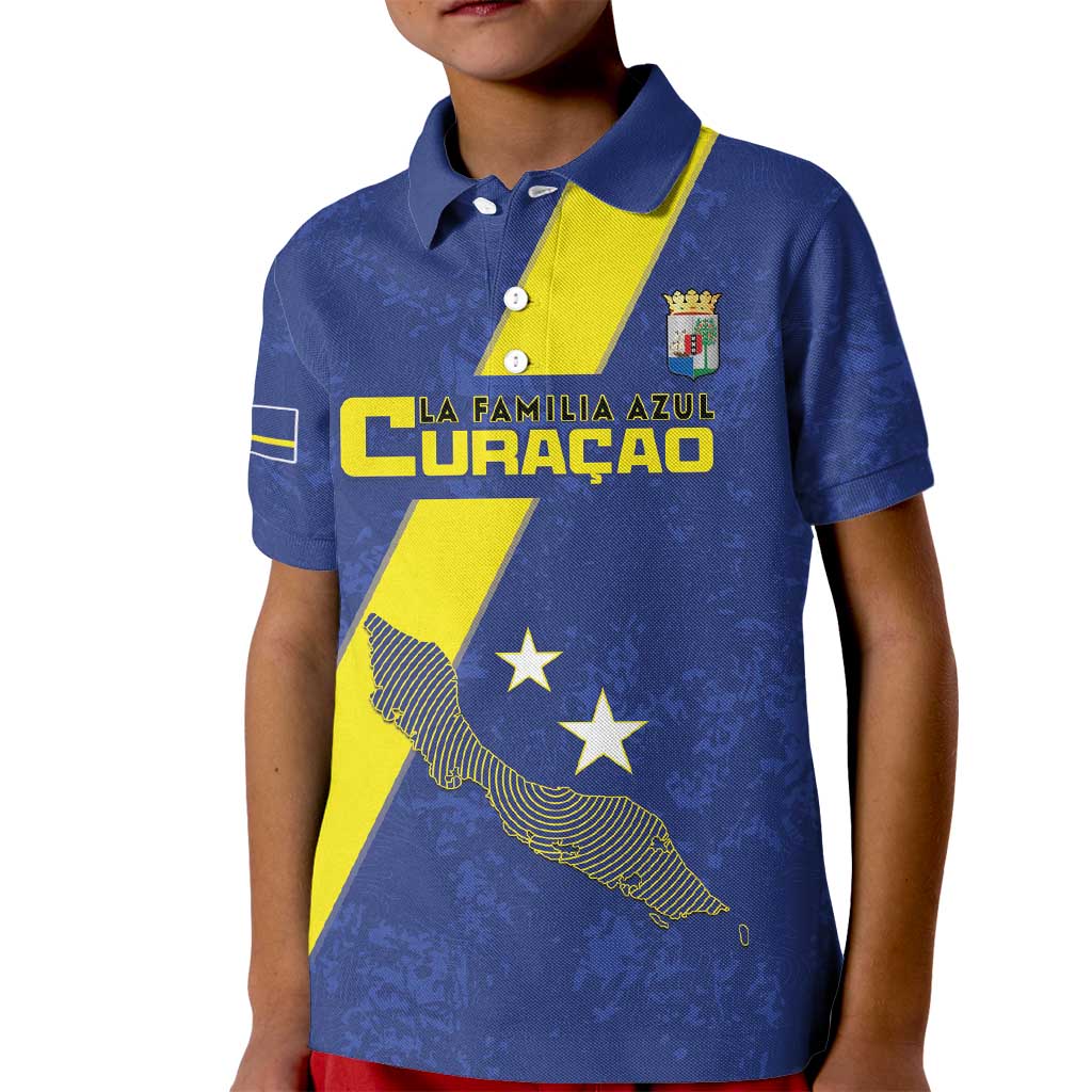 Custom Curacao Football Kid Polo Shirt Go La Familia Azul