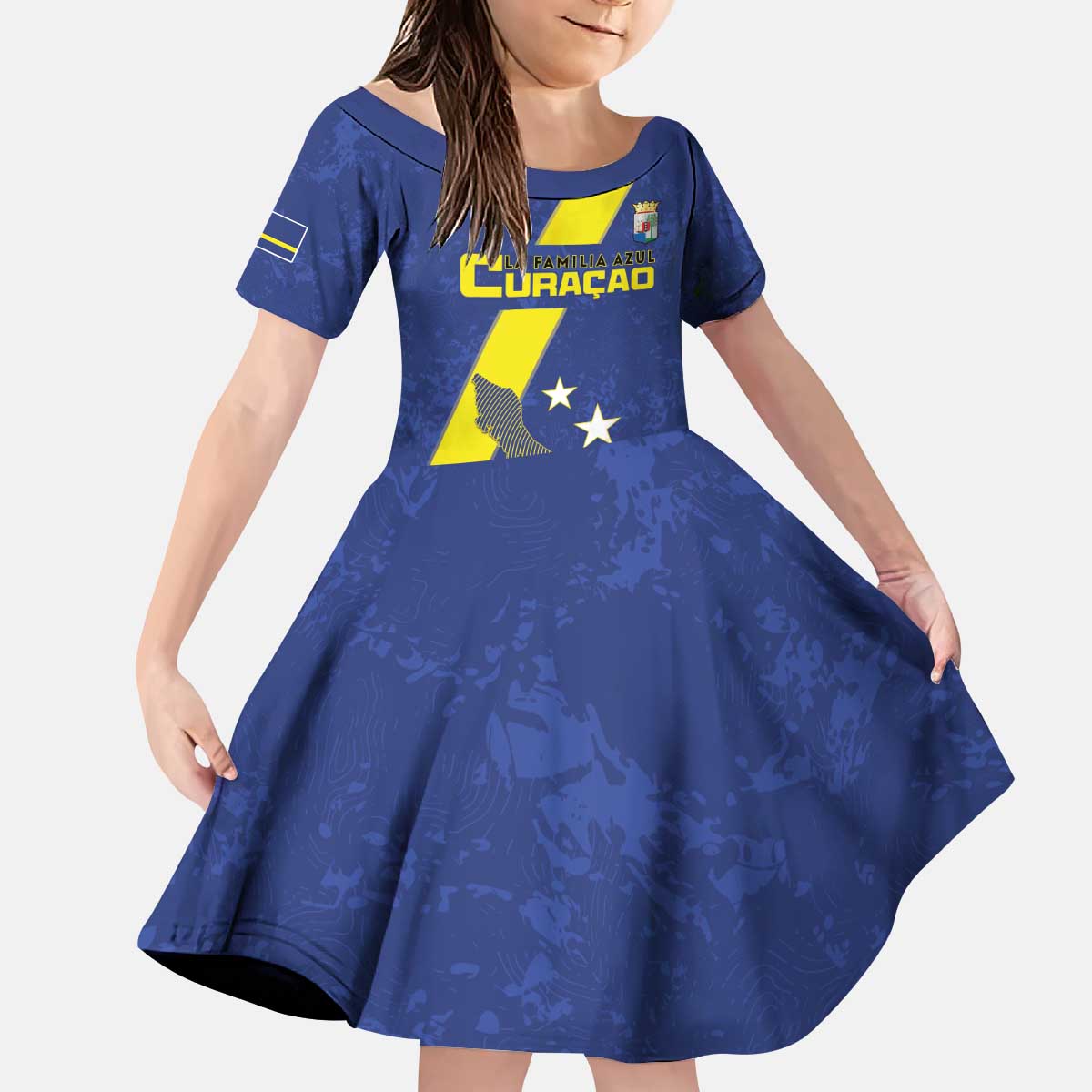 Custom Curacao Football Kid Short Sleeve Dress Go La Familia Azul