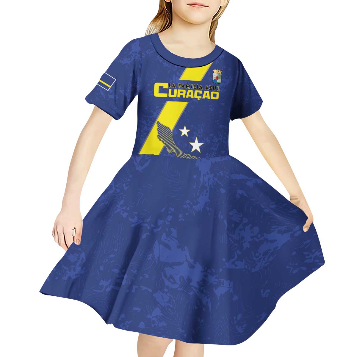 Custom Curacao Football Kid Short Sleeve Dress Go La Familia Azul
