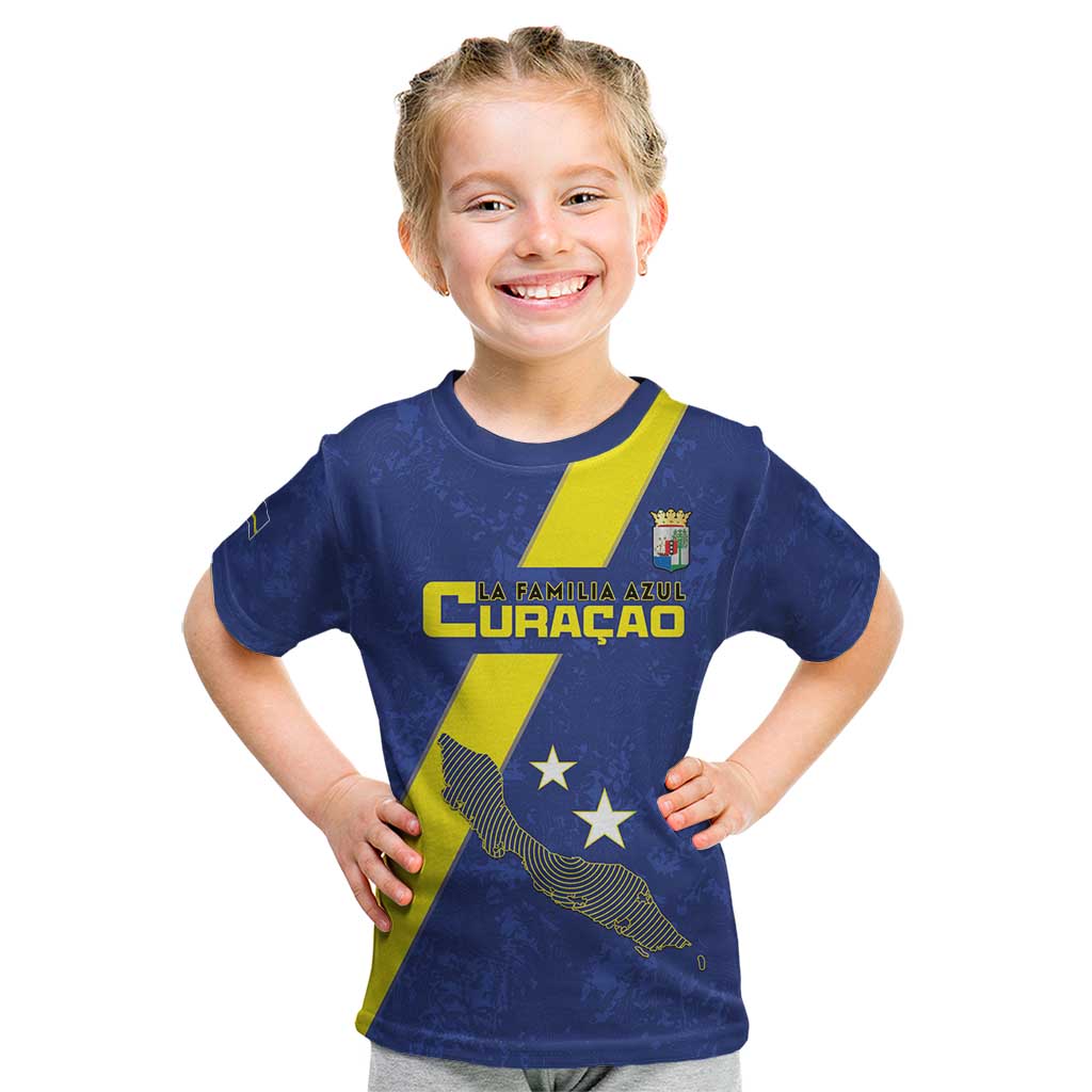 Custom Curacao Football Kid T Shirt Go La Familia Azul