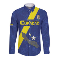 Custom Curacao Football Long Sleeve Button Shirt Go La Familia Azul