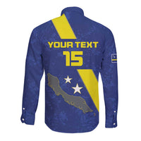 Custom Curacao Football Long Sleeve Button Shirt Go La Familia Azul