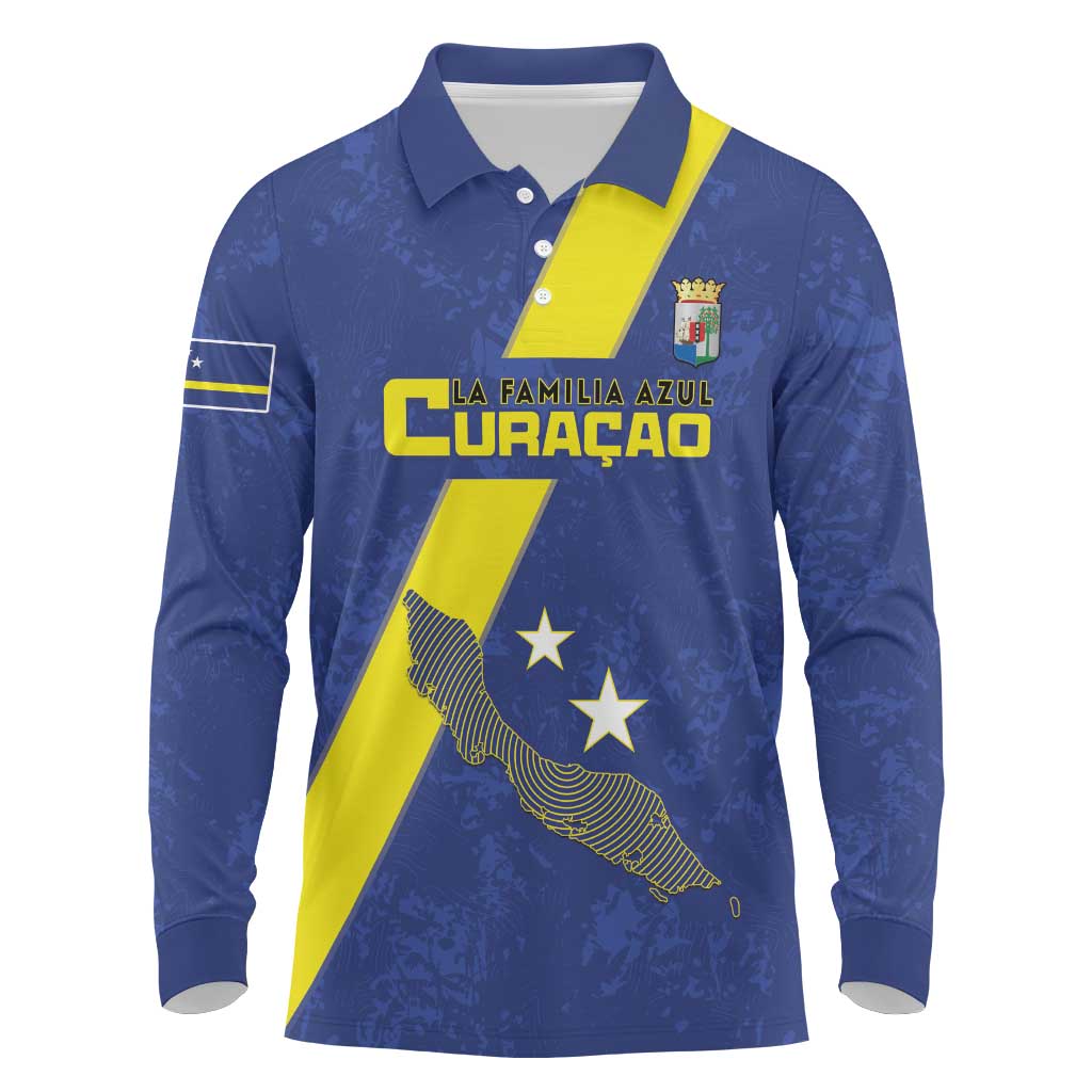 Custom Curacao Football Long Sleeve Polo Shirt Go La Familia Azul
