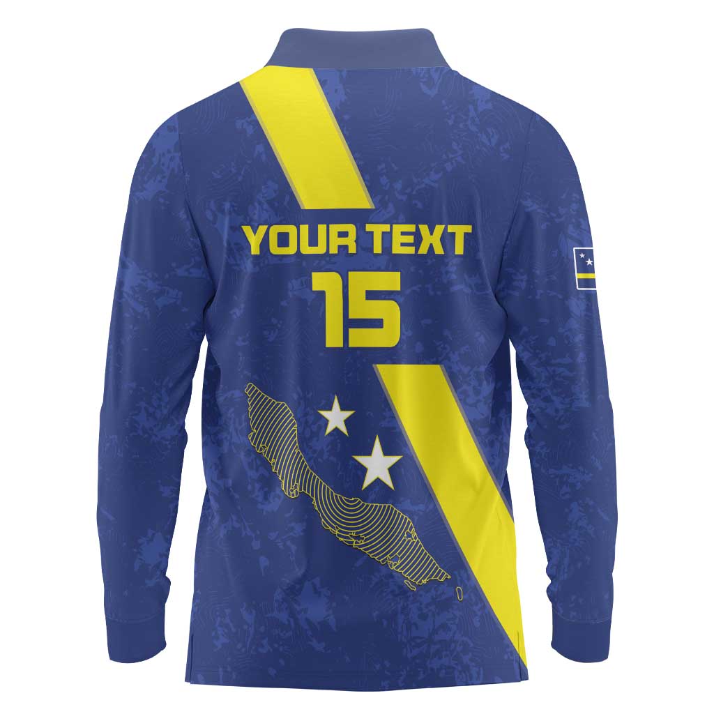 Custom Curacao Football Long Sleeve Polo Shirt Go La Familia Azul