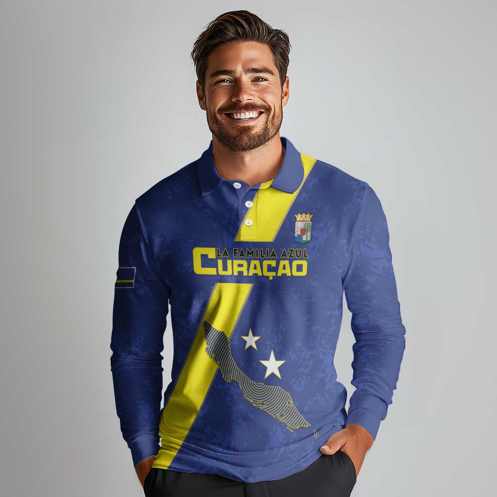 Custom Curacao Football Long Sleeve Polo Shirt Go La Familia Azul