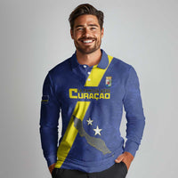 Custom Curacao Football Long Sleeve Polo Shirt Go La Familia Azul