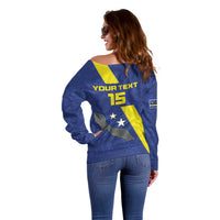 Custom Curacao Football Off Shoulder Sweater Go La Familia Azul