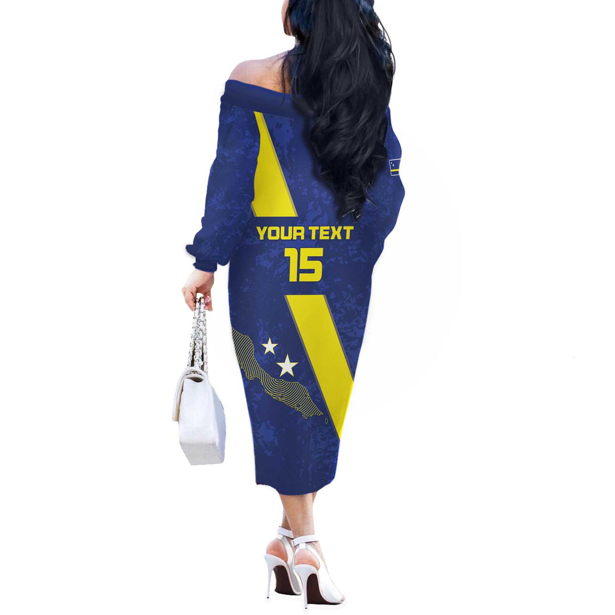 Custom Curacao Football Off The Shoulder Long Sleeve Dress Go La Familia Azul