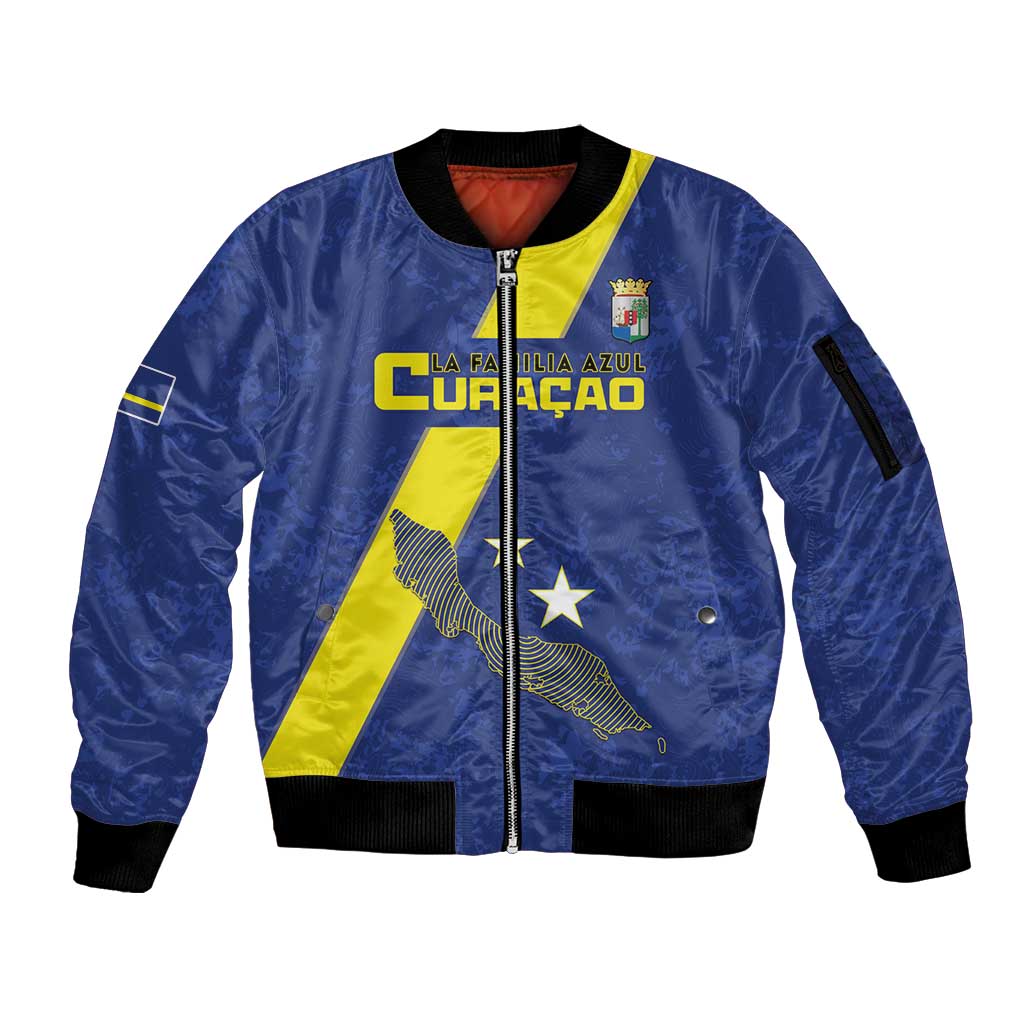 Custom Curacao Football Sleeve Zip Bomber Jacket Go La Familia Azul