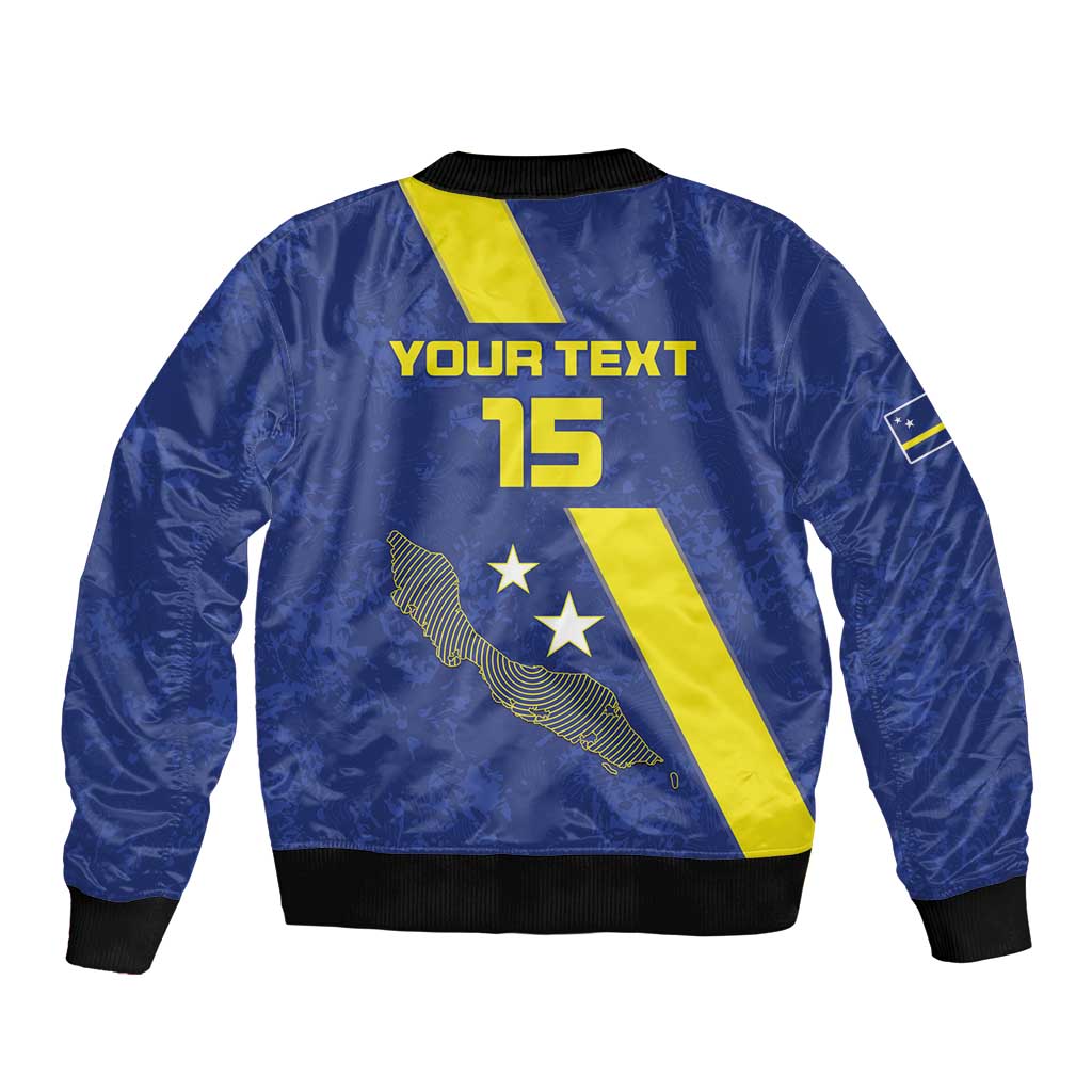 Custom Curacao Football Sleeve Zip Bomber Jacket Go La Familia Azul