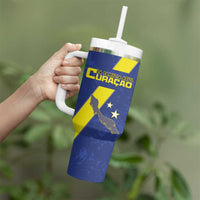 Custom Curacao Football Tumbler With Handle Go La Familia Azul
