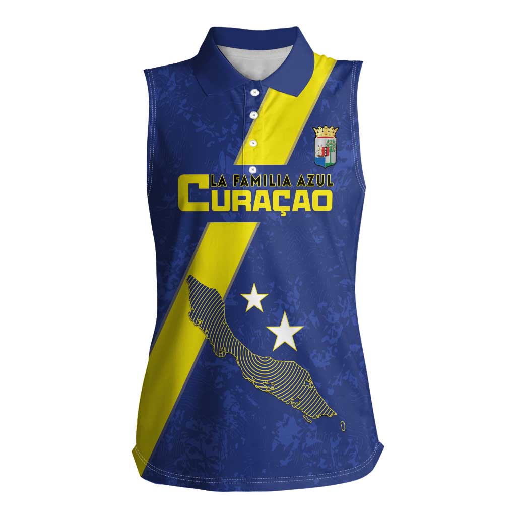 Custom Curacao Football Women Sleeveless Polo Shirt Go La Familia Azul