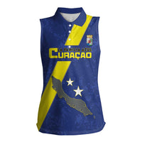 Custom Curacao Football Women Sleeveless Polo Shirt Go La Familia Azul