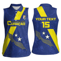 Custom Curacao Football Women Sleeveless Polo Shirt Go La Familia Azul