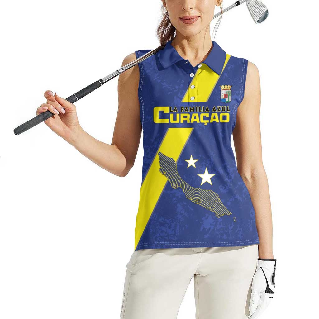 Custom Curacao Football Women Sleeveless Polo Shirt Go La Familia Azul