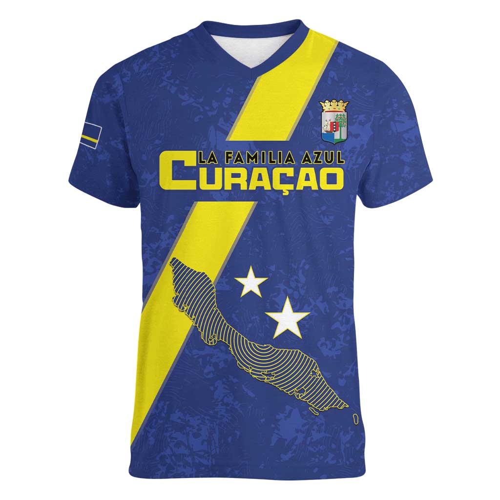 Custom Curacao Football Women V-Neck T-Shirt Go La Familia Azul