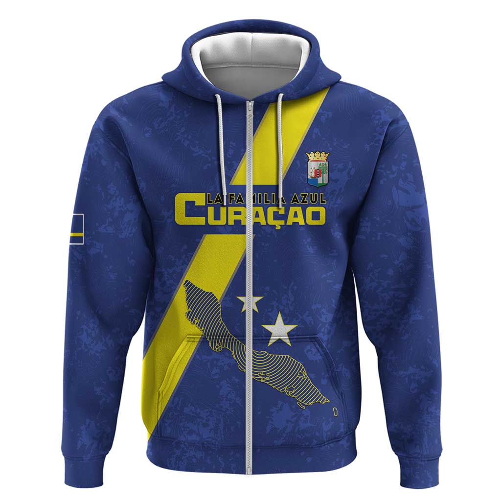 Custom Curacao Football Zip Hoodie Go La Familia Azul